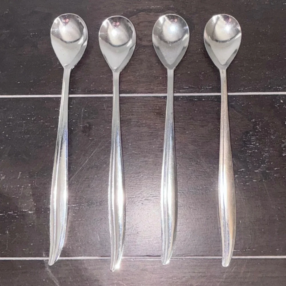 Sculptured Leaf Japan | Stainless Iced Tea Spoons | Set of 4‎ Vintage | MCM